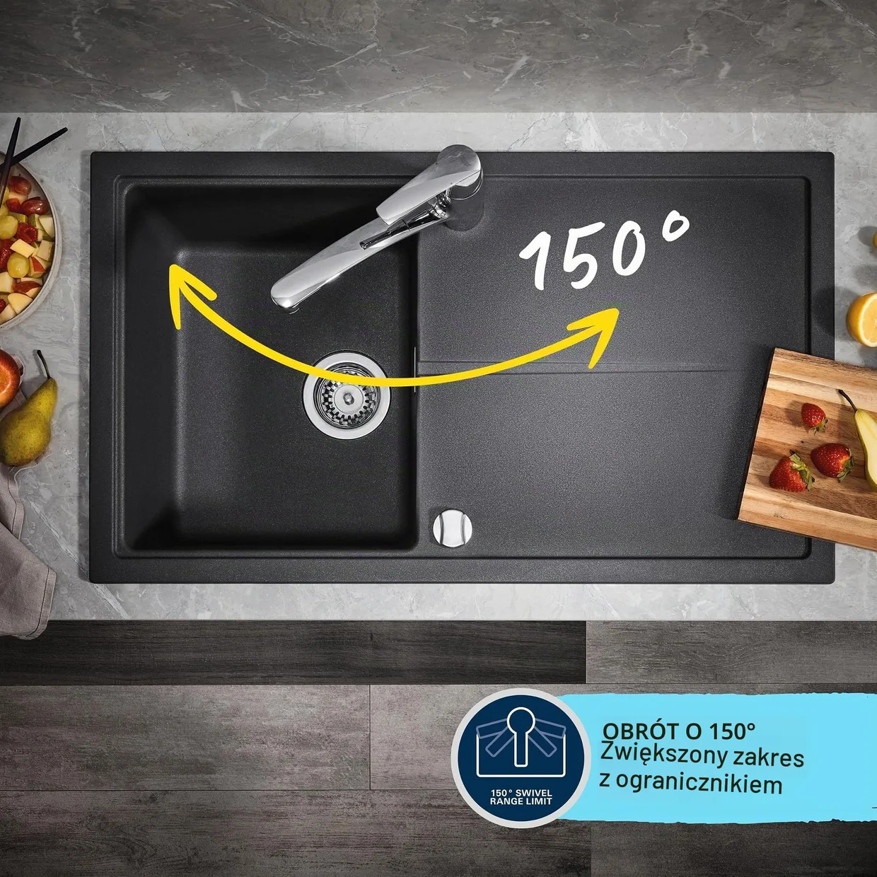 Смеситель для кухни GROHE Start с высоким U-образным изливом, матовый чёрный (304702430) — фото 11