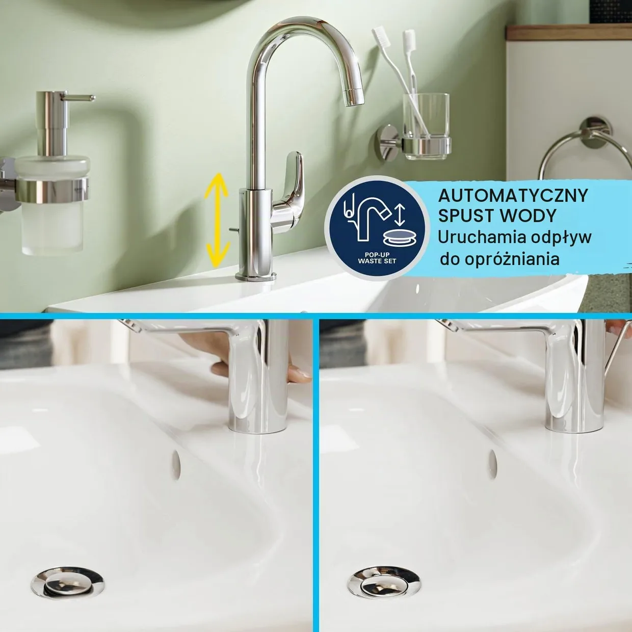 Смеситель для раковины GROHE Swift L OpenCold с поворотным изливом и донным клапаном, хром (24330001) — фото 6