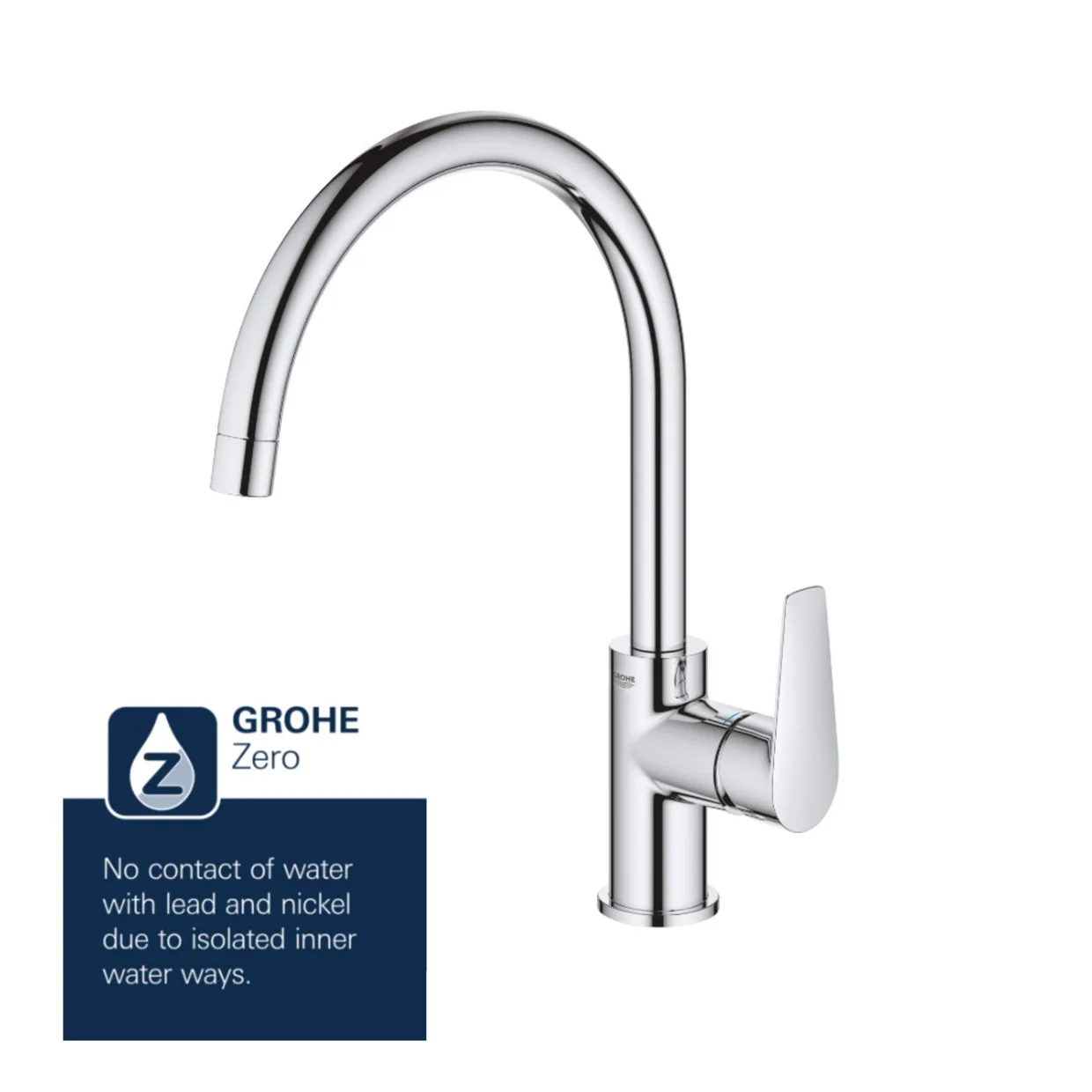 Змішувач для кухні GROHE BauEdge з високим C-подібним виливом, хром (31367001) — фото 3