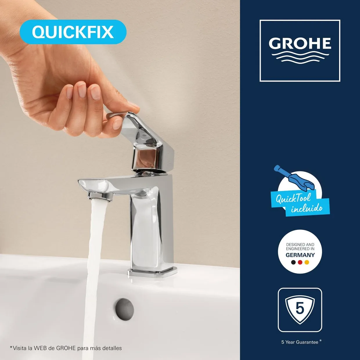 Змішувач для раковини GROHE Dice S з донним клапаном, хром (1018560000) — фото 7