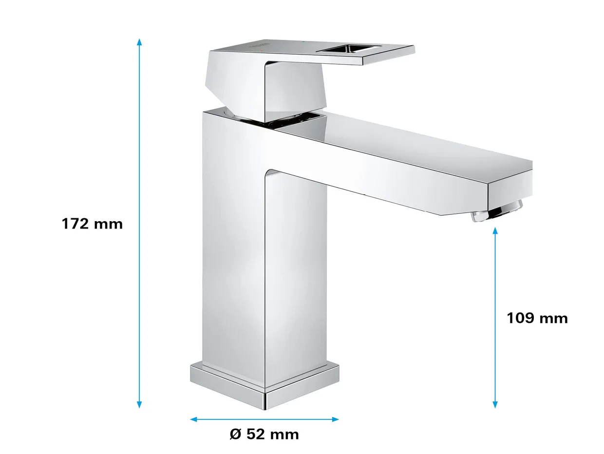 Смеситель для раковины GROHE Eurocube M без донного клапана, хром (23446000) — фото 4