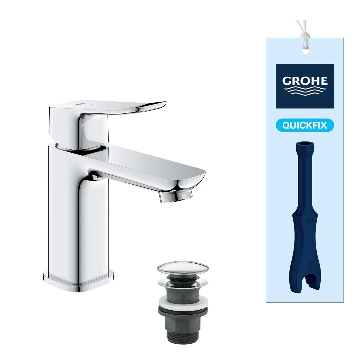 Смеситель для раковины GROHE Dice S OpenCold с донным клапаном Push-Open, хром (1018610000) — фото 5