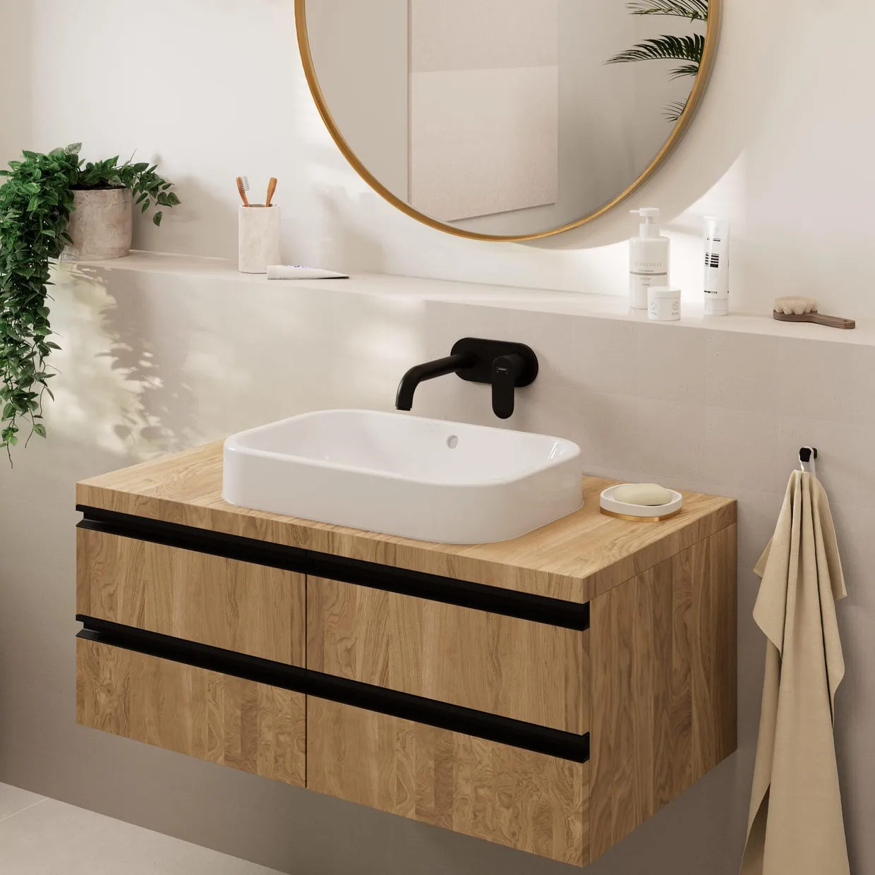 Змішувач для раковини настінний прихованого монтажу hansgrohe Vernis Blend, вилив 207 мм, зовнішня частина, матовий чорний (71576670) — фото 2