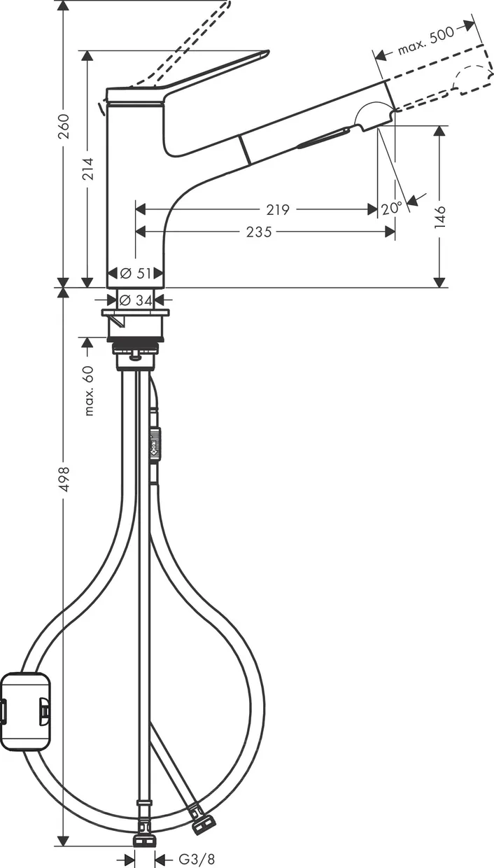 Смеситель для кухни hansgrohe Zesis M33 150 с выдвижной лейкой, 2 режима, хром (74800000) — фото 4