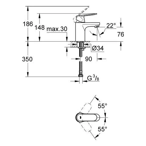 Смеситель для раковины GROHE Eurosmart Cosmopolitan M без донного клапана, хром (23327000) — фото 2