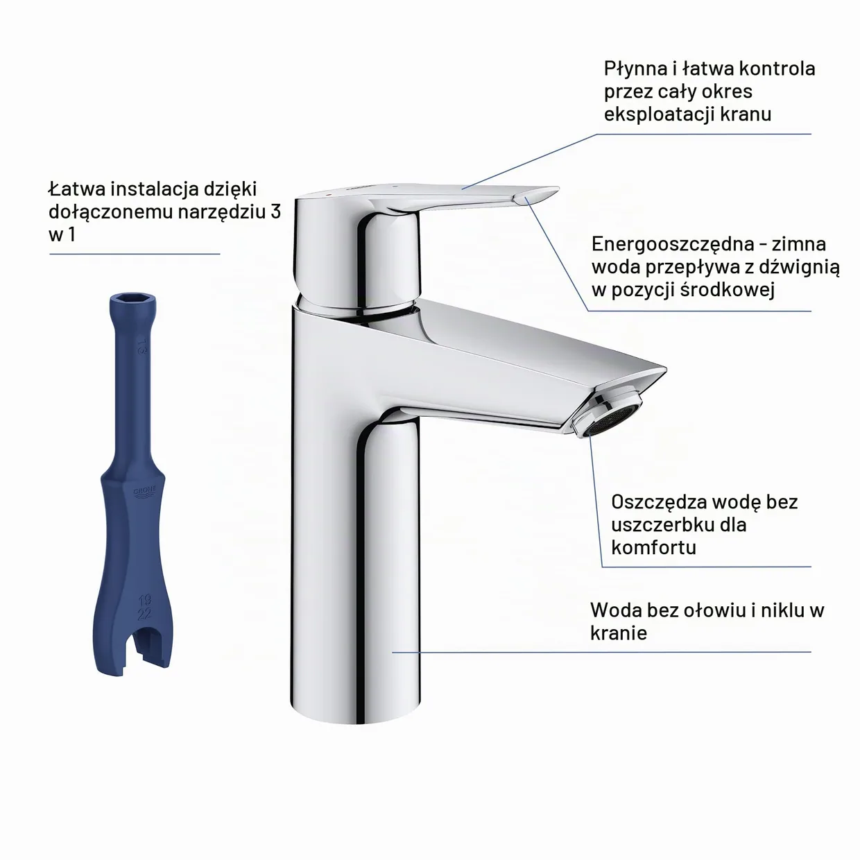 Смеситель для раковины GROHE Start M OpenCold с донным клапаном Push-Open, хром (23746002) — фото 4