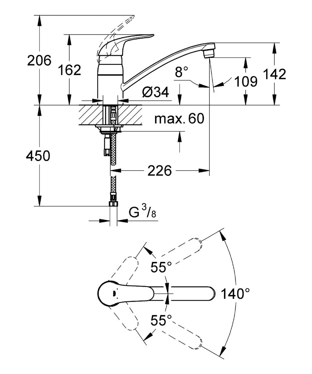 Смеситель для кухни GROHE Euroeco с низким изливом, хром (32750000) — фото 2