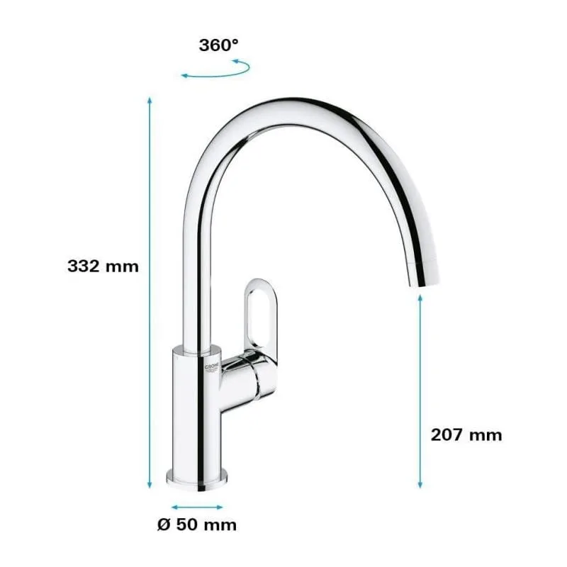 Змішувач для кухні GROHE Start Flow з високим виливом, хром (31555001) — фото 3