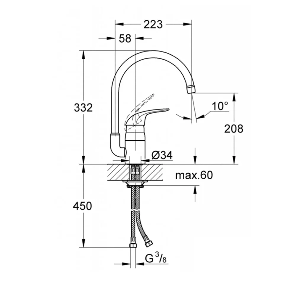 Змішувач для кухні GROHE Eurosmart з високим виливом, хром (33202002) — фото 3