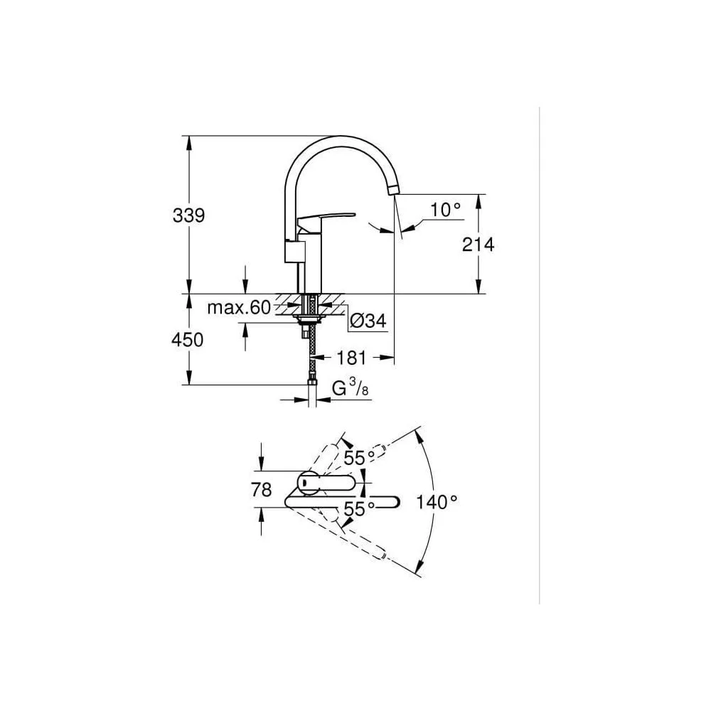 Змішувач для кухні GROHE Wave Cosmopolitan з високим виливом, хром (32449001) — фото 3