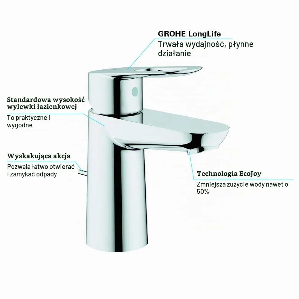 Змішувач для раковини GROHE BauLoop S без донного клапана, хром (23337000) — фото 4
