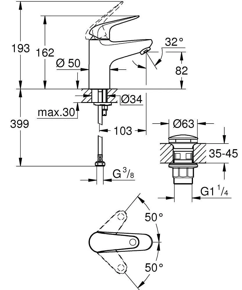 Смеситель для раковины GROHE Swift S с донным клапаном Push-Open, хром (24318001) — фото 2