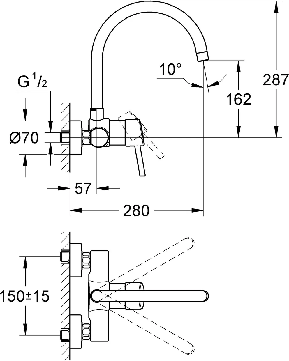 Змішувач для кухні настінний GROHE Concetto з високим поворотним виливом, хром (32667001) — фото 2