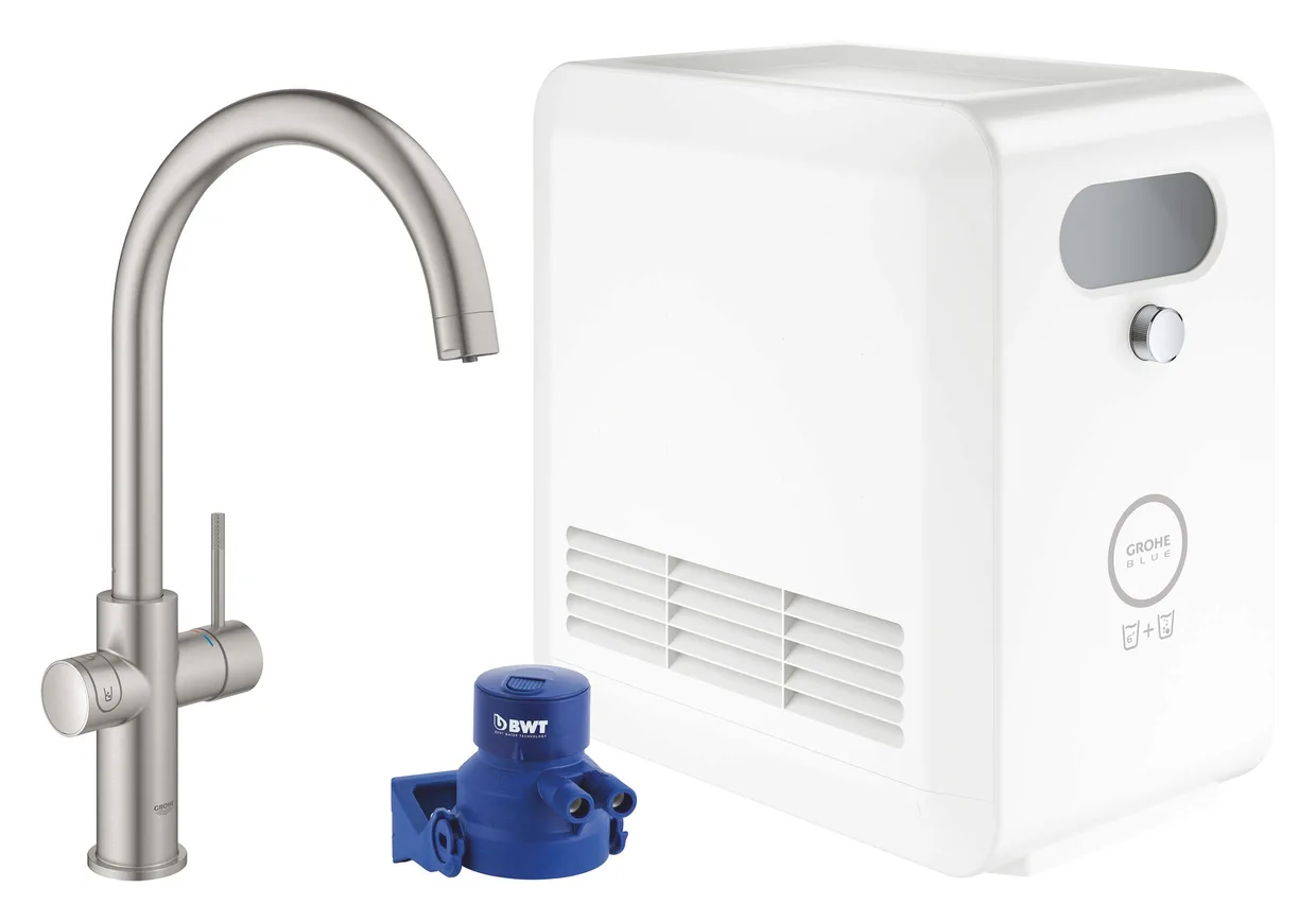 Смеситель для кухни с фильтром и охладителем GROHE Blue Professional, C-образный излив, стартовый набор, Supersteel (31323DC2) — фото 2