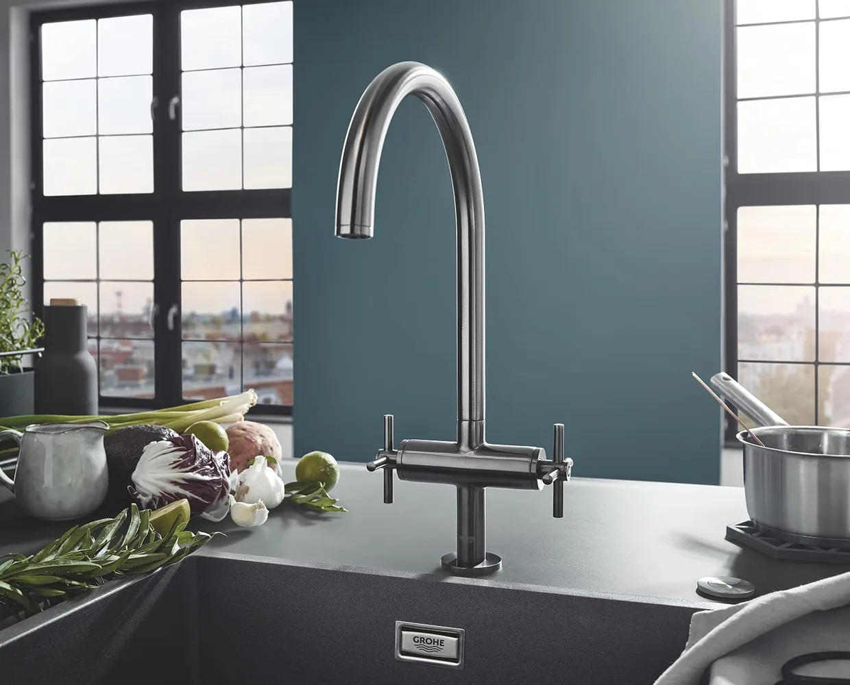 Змішувач для кухні двовентильний GROHE Atrio з C-подібним виливом, Supersteel (30362DC0) — фото 5