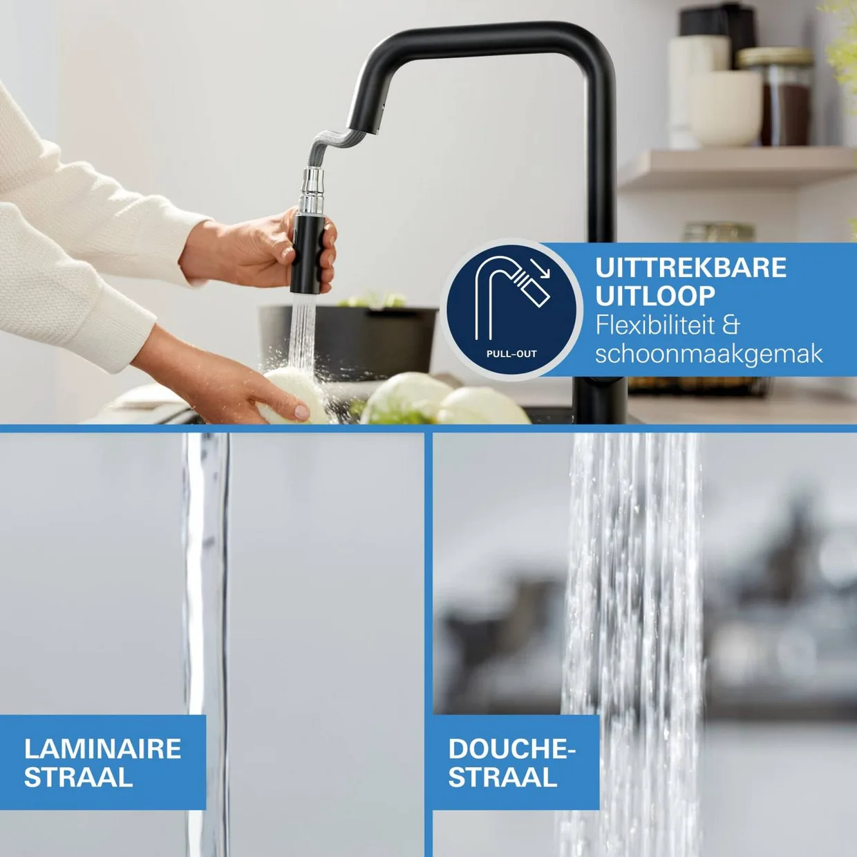 Смеситель для кухни бесконтактный GROHE Start с выдвижным изливом, гибридное управление, матовый чёрный (1012432430) — фото 6