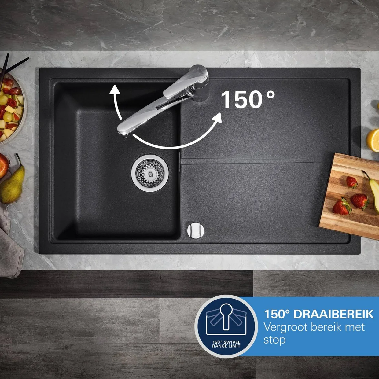 Смеситель для кухни бесконтактный GROHE Start с выдвижным изливом, гибридное управление, матовый чёрный (1012432430) — фото 7