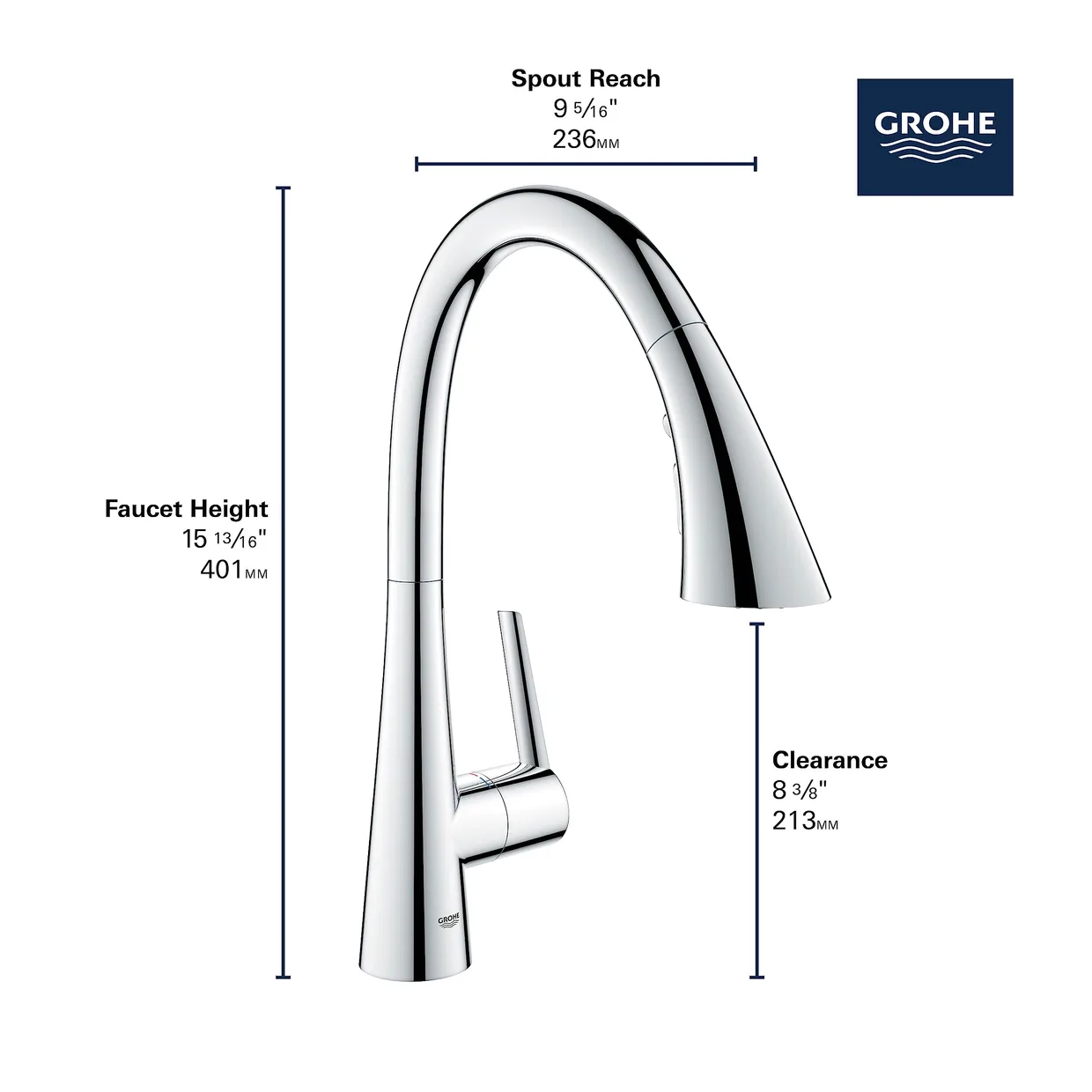 Змішувач для кухні GROHE Ladylux L2 з висувною лійкою, 3 режими, Supersteel (32298DC3) — фото 5