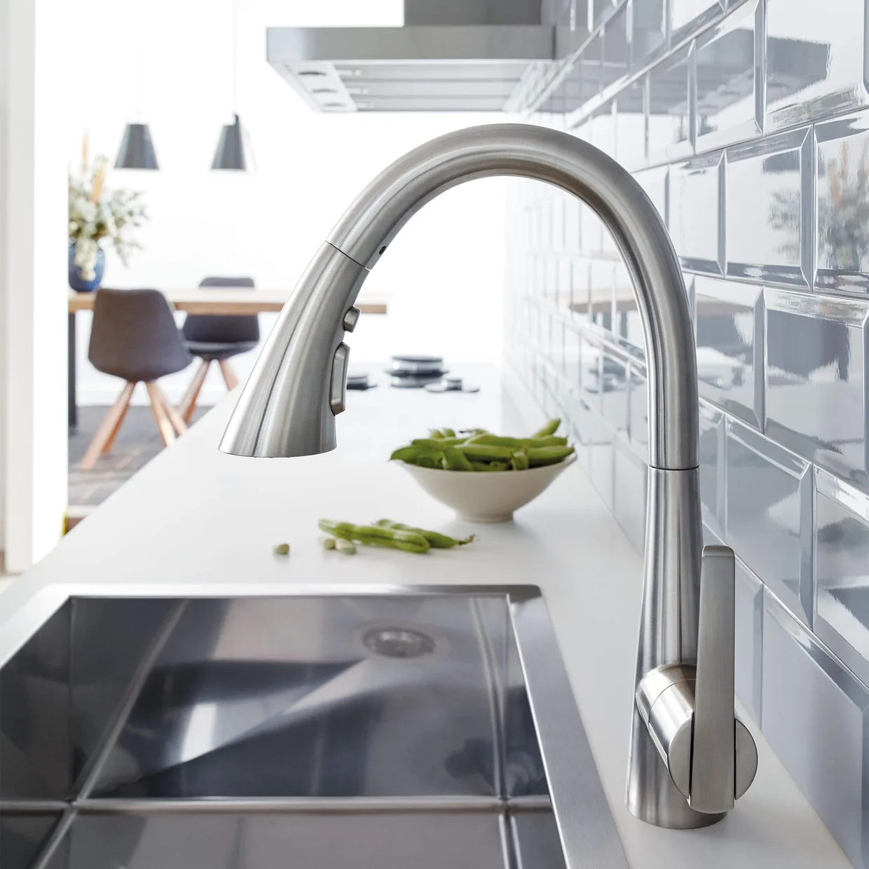 Змішувач для кухні GROHE Ladylux L2 з висувною лійкою, 3 режими, Supersteel (32298DC3) — фото 6