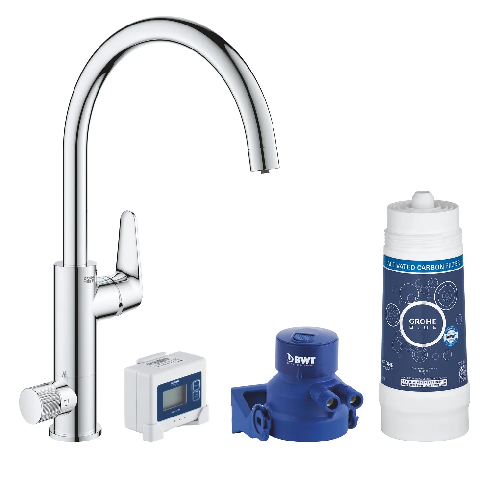 Змішувач для кухні з фільтром GROHE Blue Pure BauCurve, C-подібний вилив, стартовий набір, хром (30385000)