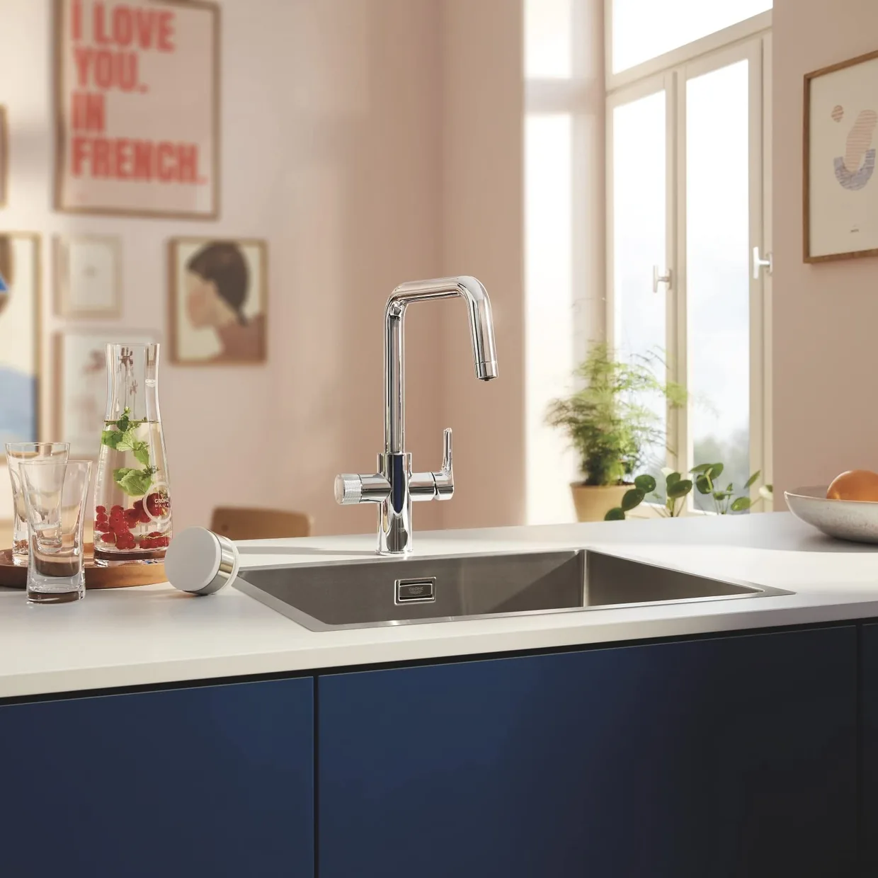 Смеситель для кухни с фильтром GROHE Blue Pure Start, U-образный излив, стартовый набор с фильтром Ultrasafe, хром (30594000) — фото 4