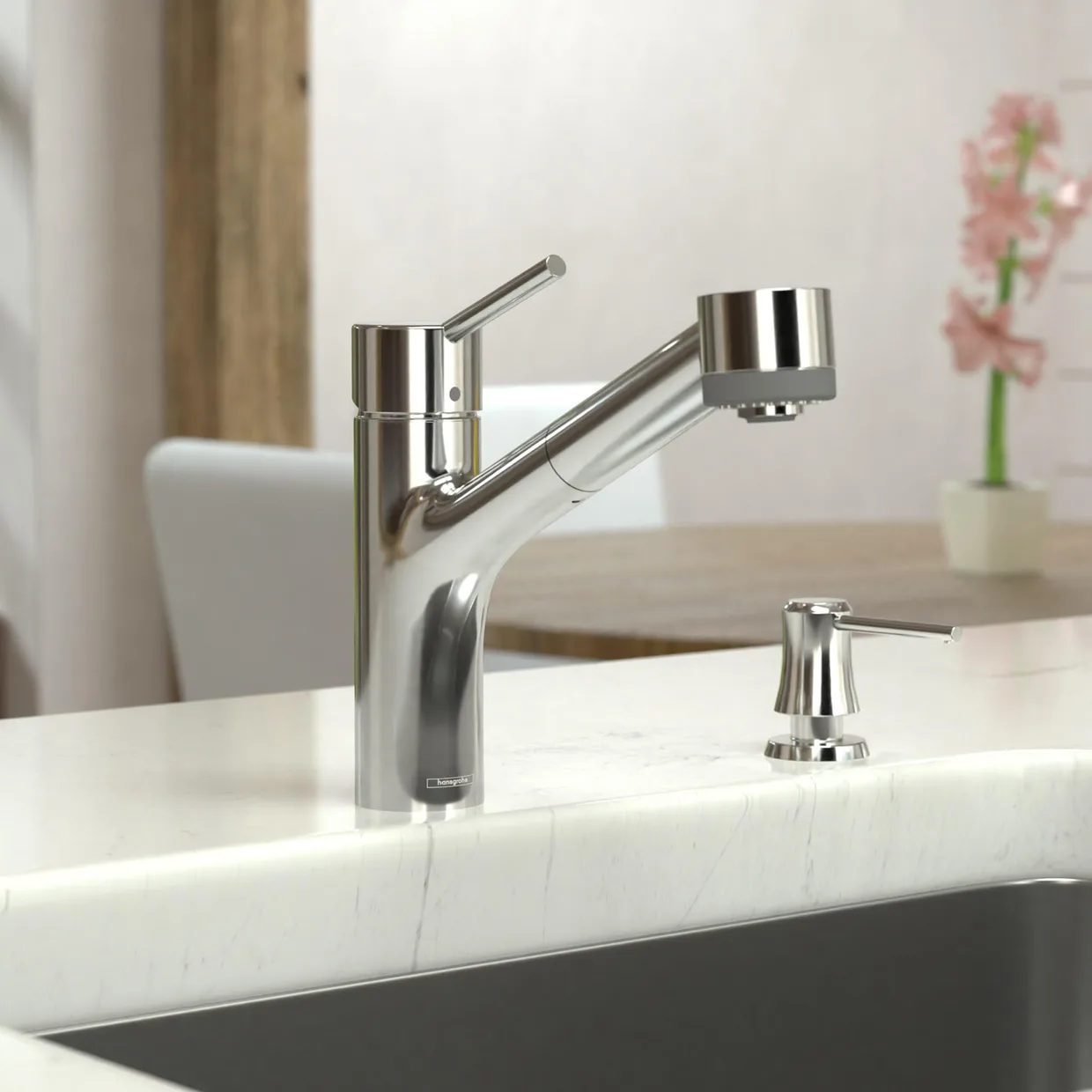 Смеситель для кухни hansgrohe Talis S с выдвижной лейкой, для монтажа перед окном, хром (06462000) — фото 3