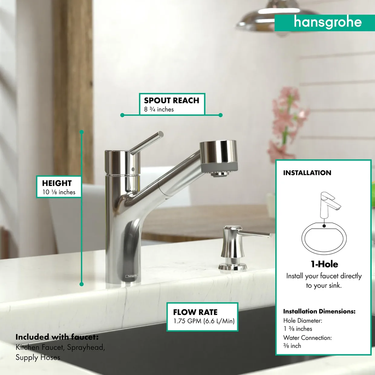 Смеситель для кухни hansgrohe Talis S с выдвижной лейкой, для монтажа перед окном, хром (06462000) — фото 5