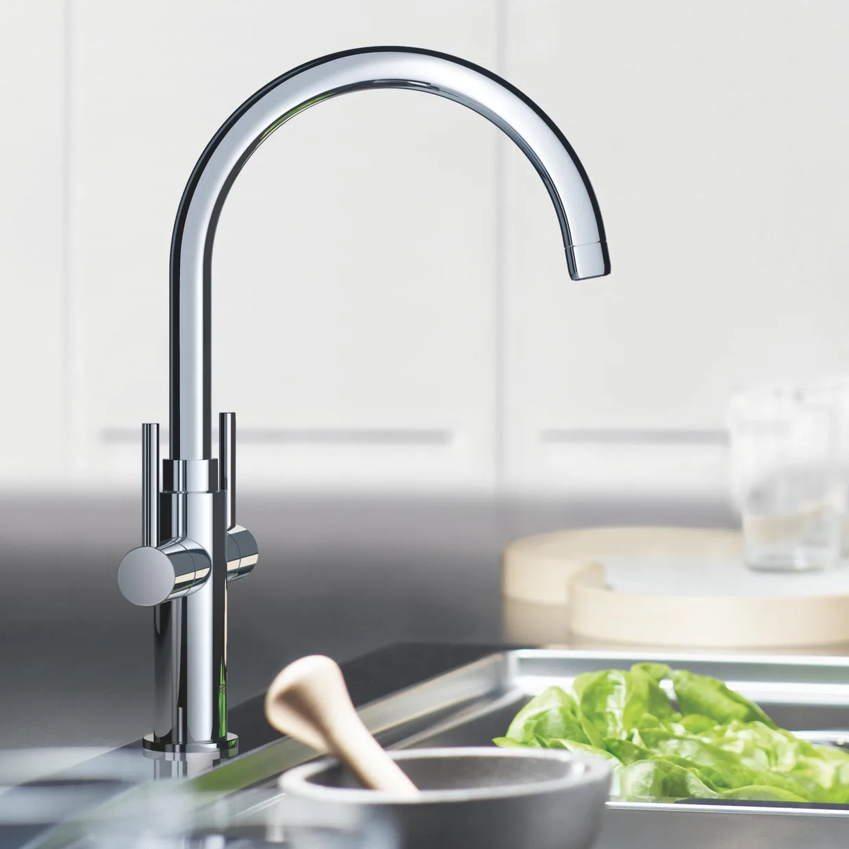 Смеситель для кухни двухвентильный GROHE Ambi Cosmopolitan с высоким C-образным изливом, хром (30190000) — фото 2