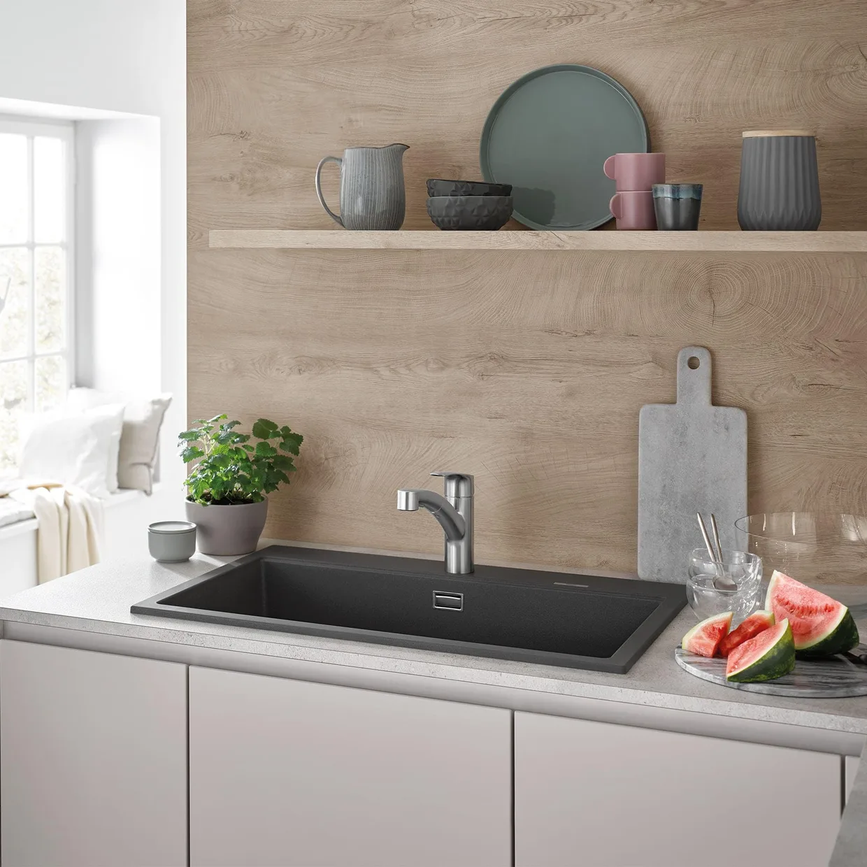 Смеситель для кухни GROHE Eurosmart с выдвижным изливом, 2 режима, Supersteel (30306DC1) — фото 7