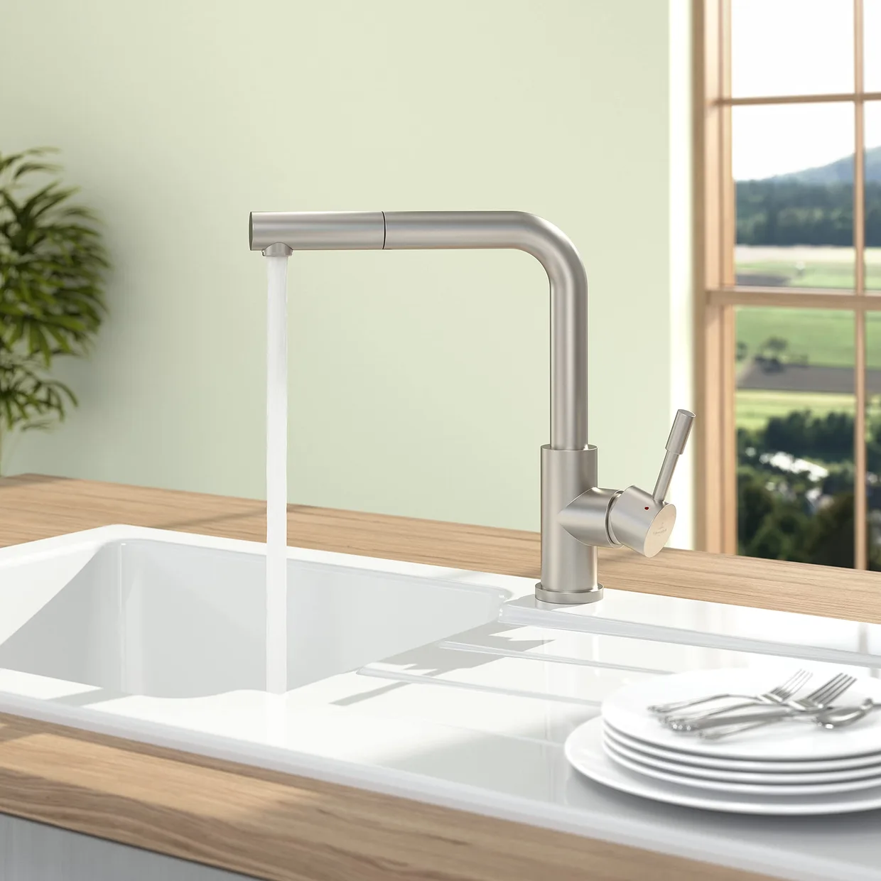 Смеситель для кухни Villeroy & Boch Steel Shower с выдвижной лейкой, нержавеющая сталь (969701LC) — фото 2