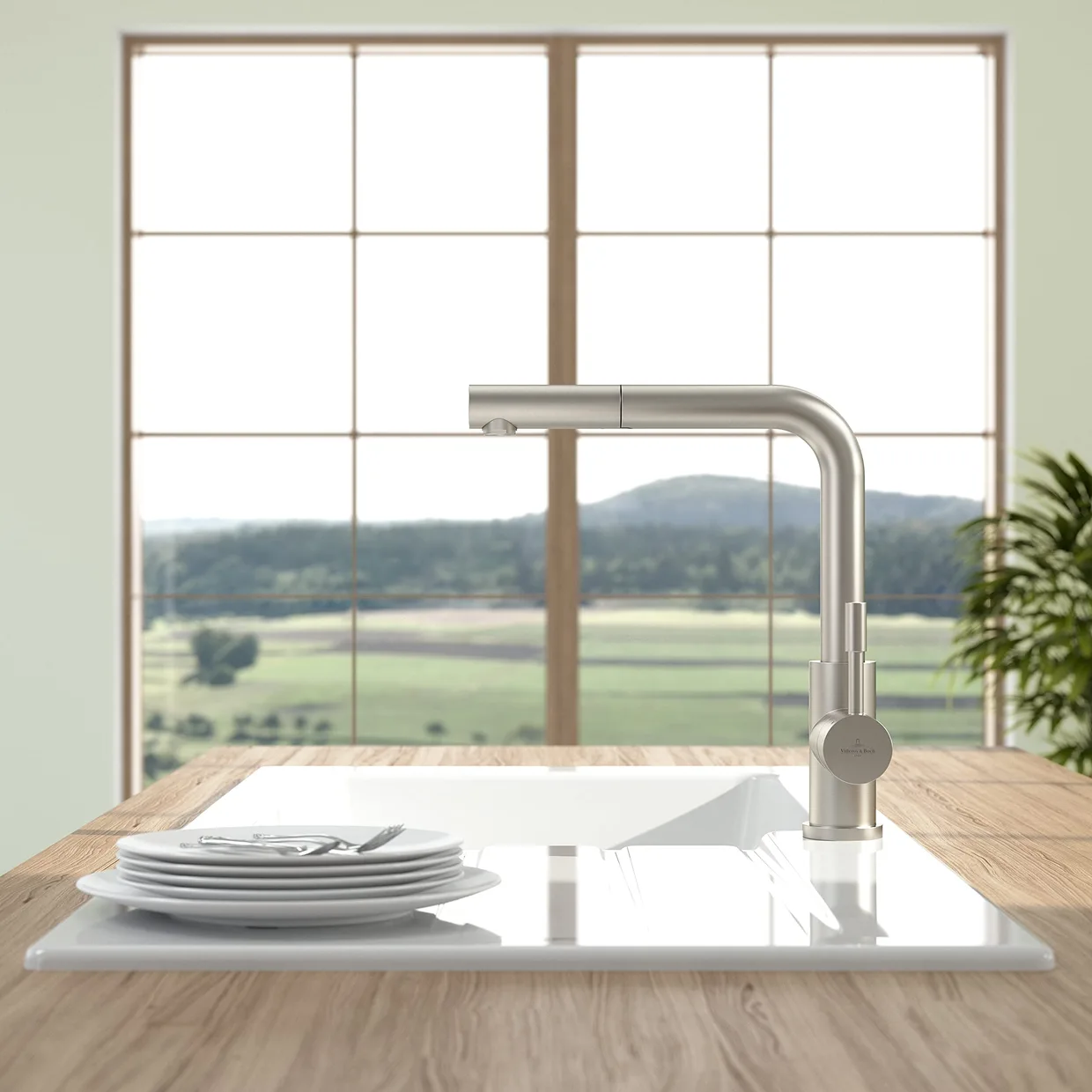 Смеситель для кухни Villeroy & Boch Steel Shower с выдвижной лейкой, нержавеющая сталь (969701LC) — фото 3