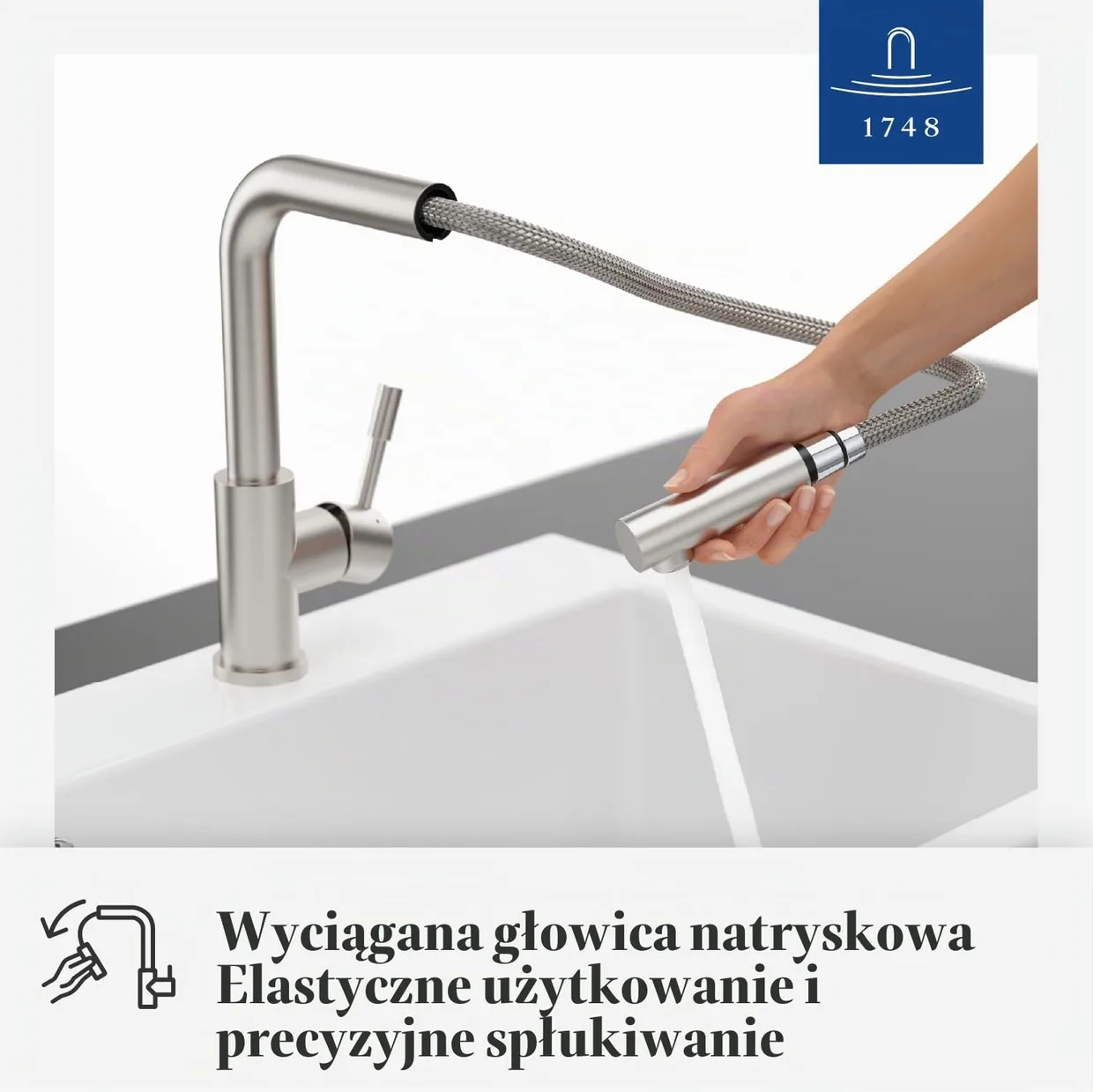 Смеситель для кухни Villeroy & Boch Steel Shower с выдвижной лейкой, нержавеющая сталь (969701LC) — фото 4