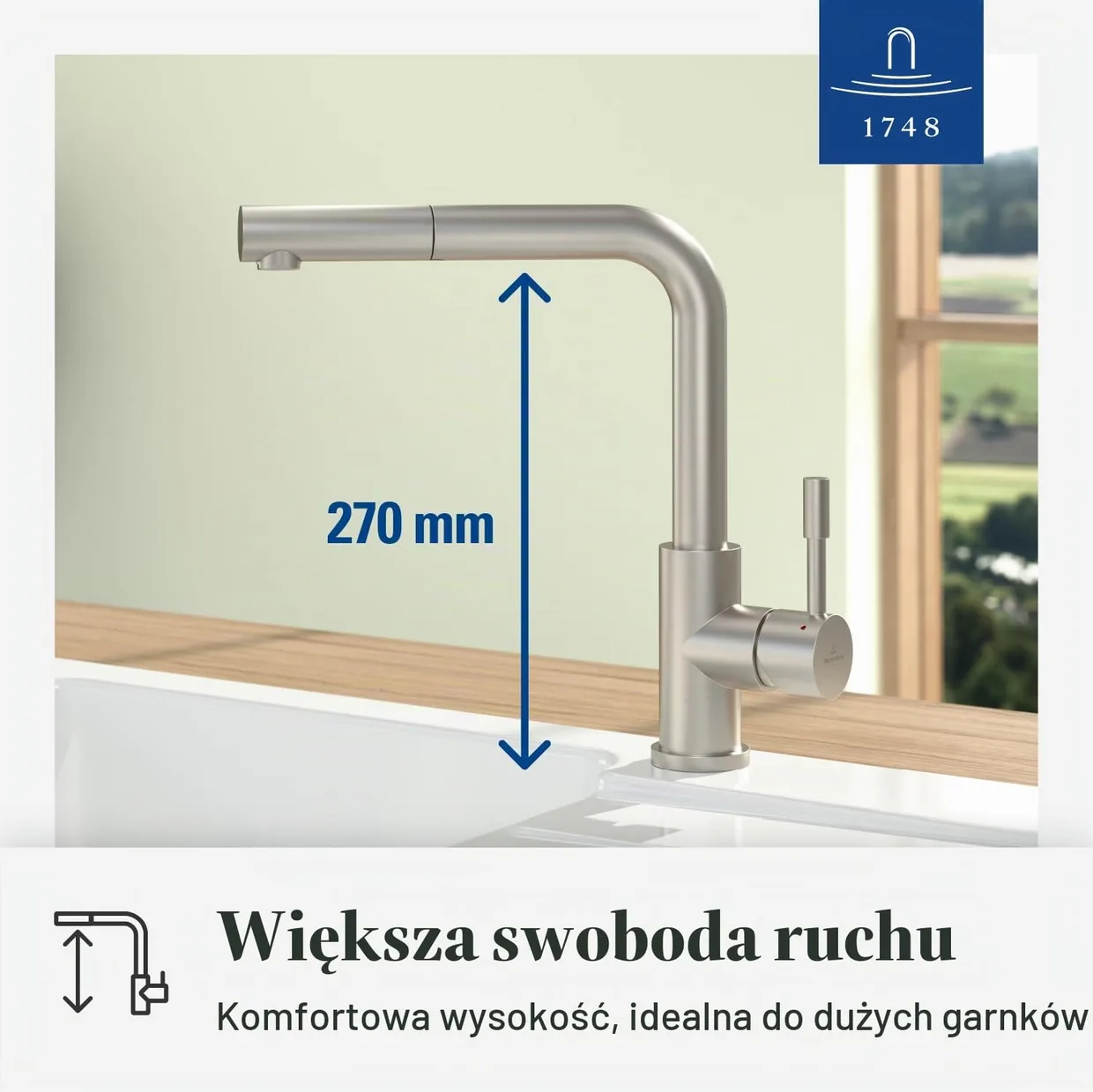 Смеситель для кухни Villeroy & Boch Steel Shower с выдвижной лейкой, нержавеющая сталь (969701LC) — фото 5