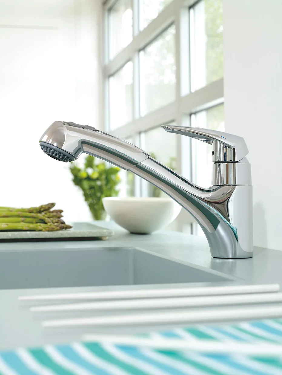 Змішувач для кухні GROHE Eurodisc з висувною лійкою, 2 режими, хром (32257001) — фото 2