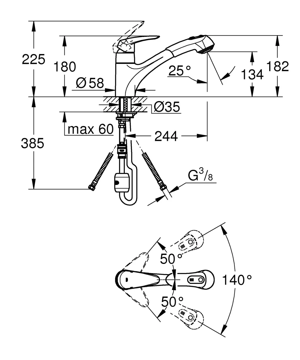 Змішувач для кухні GROHE Eurodisc з висувною лійкою, 2 режими, хром (32257001) — фото 6