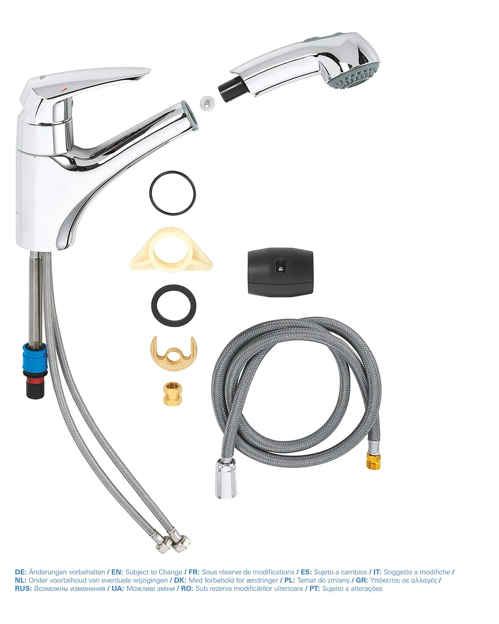 Змішувач для кухні GROHE Eurodisc з висувною лійкою, 2 режими, хром (32257001) — фото 7
