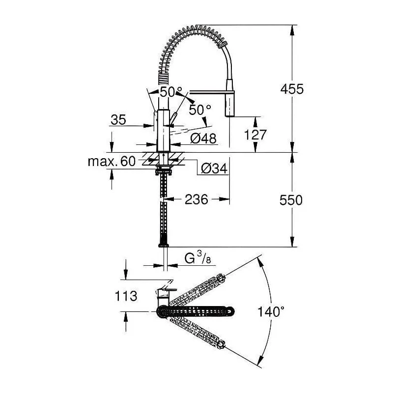 Смеситель для кухни GROHE Get с пружинным изливом и лейкой, 2 режима, хром (30361000) — фото 4