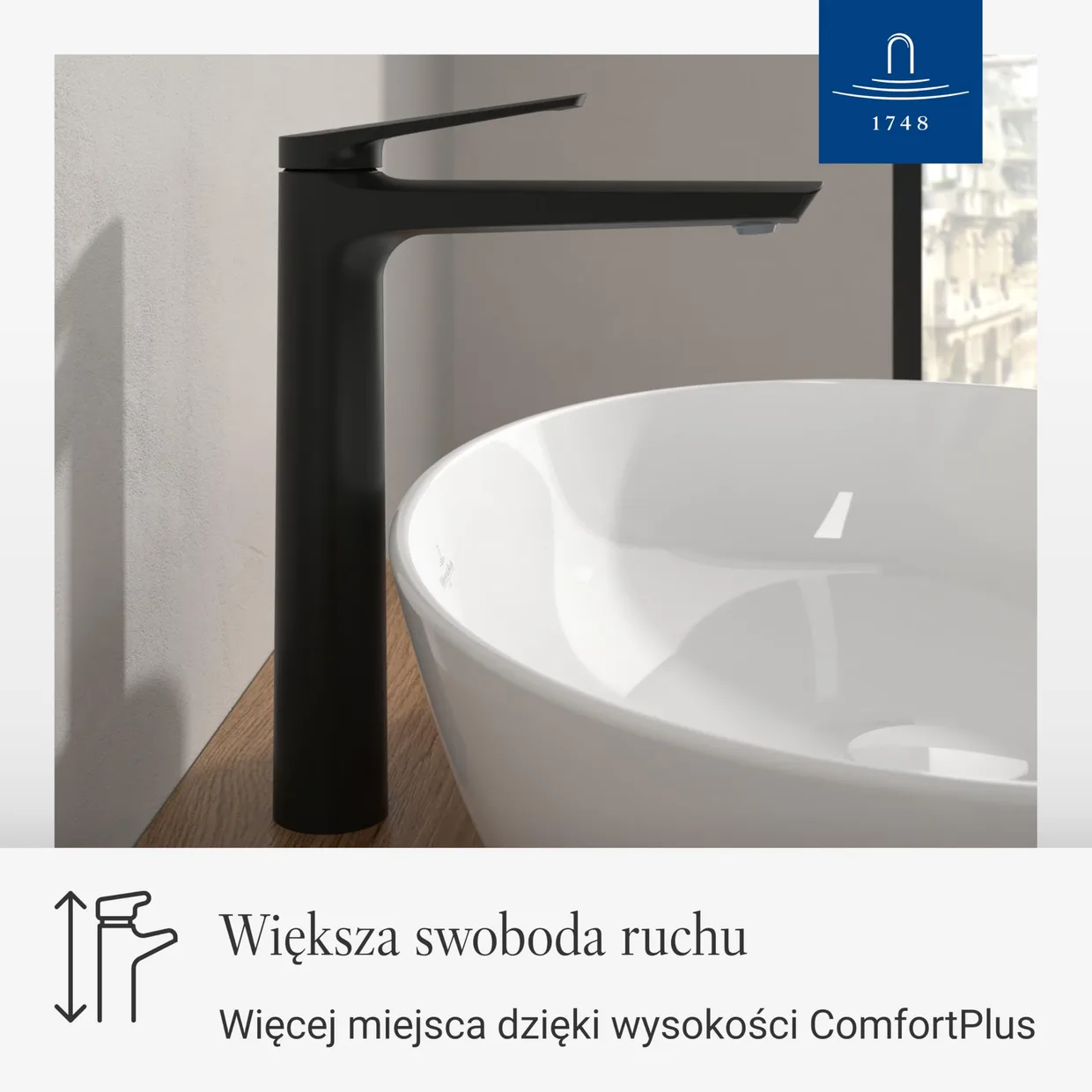 Змішувач для раковини Villeroy & Boch Oasis підвищений, без донного клапана, матовий чорний (TVW115002001K5) — фото 2