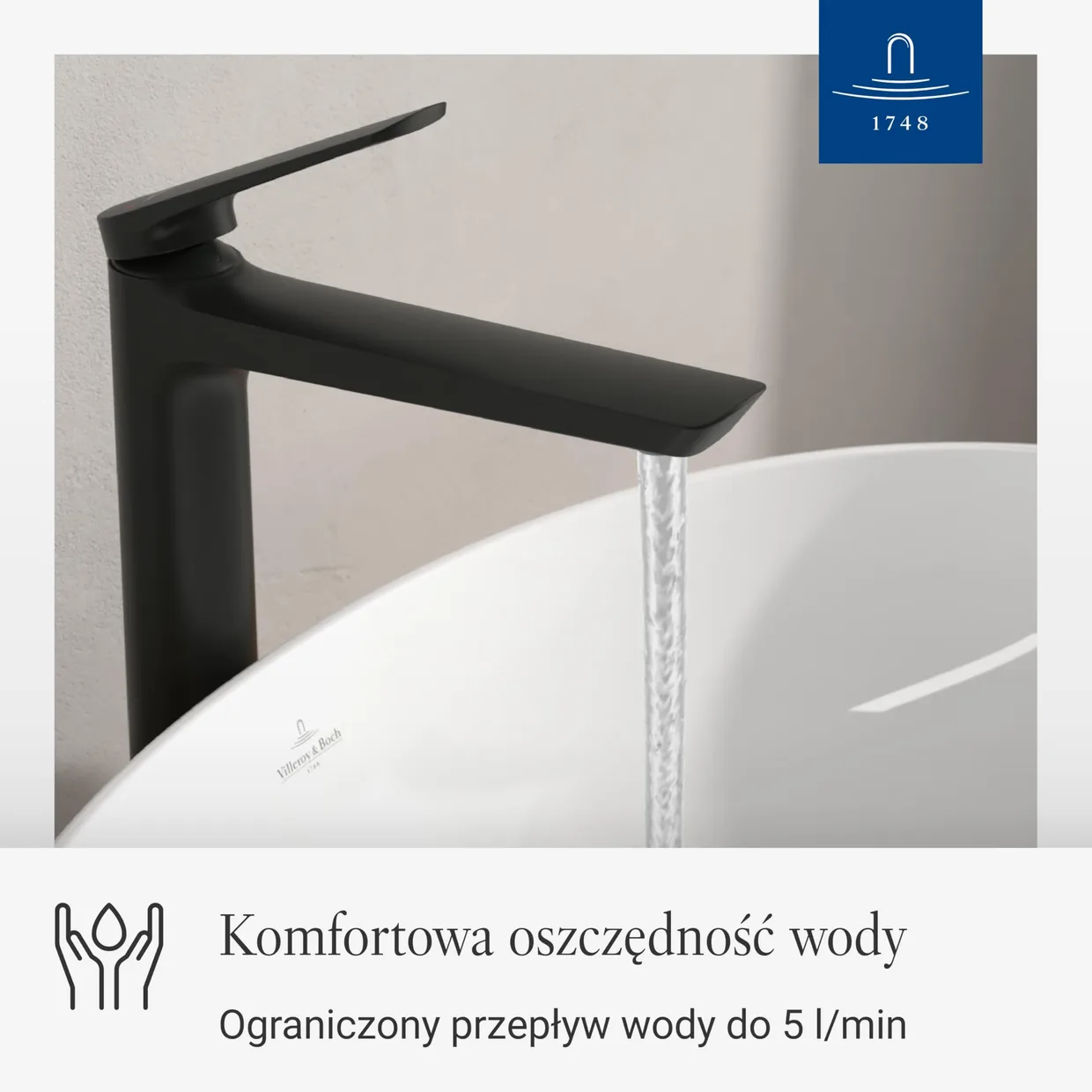 Змішувач для раковини Villeroy & Boch Oasis підвищений, без донного клапана, матовий чорний (TVW115002001K5) — фото 3