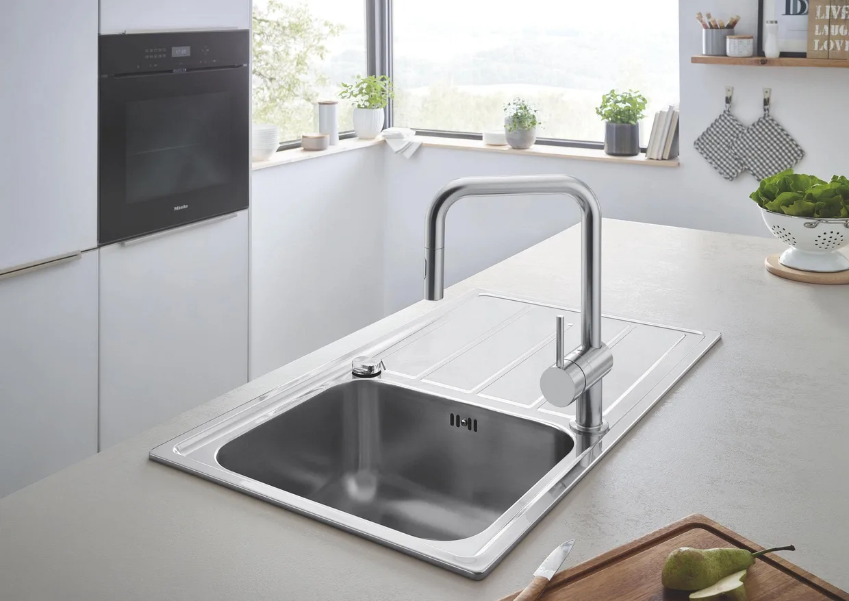 Смеситель для кухни GROHE Minta с U-образным выдвижным изливом, 2 режима, Supersteel (32322DC2) — фото 2