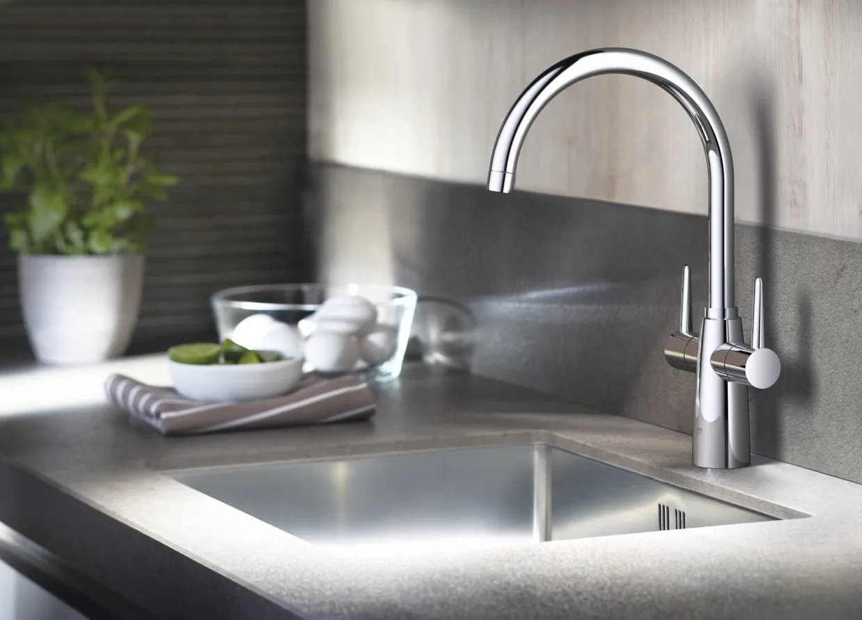 Смеситель для кухни двухвентильный GROHE Ambi с высоким C-образным изливом, хром (30189000) — фото 3