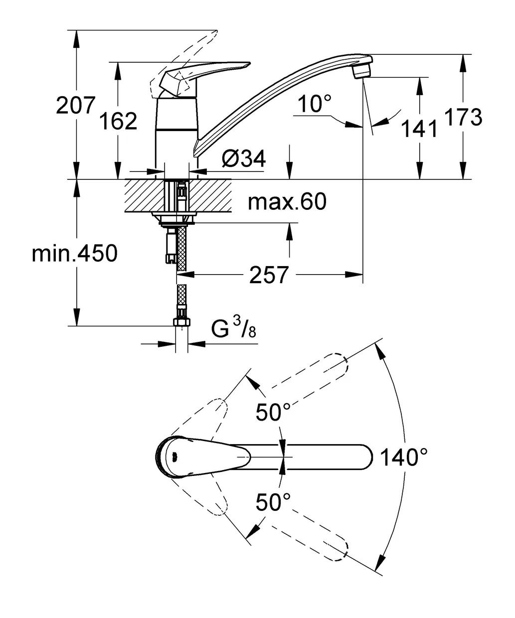Смеситель для кухни GROHE Eurodisc с низким поворотным изливом, хром (33770001) — фото 3