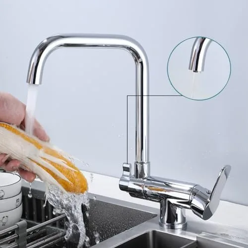 Смеситель для кухни Xzmzbxzb 3 в 1 с каналом для фильтрованной воды, складной излив для монтажа под окном, хром — фото 2