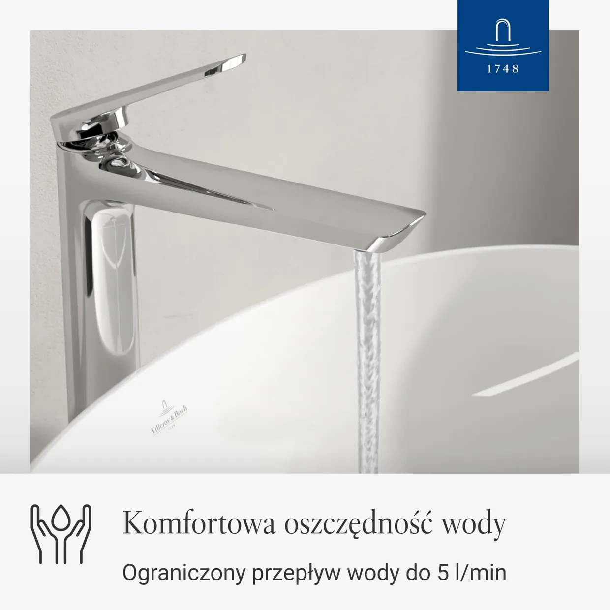 Змішувач для раковини Villeroy & Boch Oasis підвищений, без донного клапана, хром — фото 3
