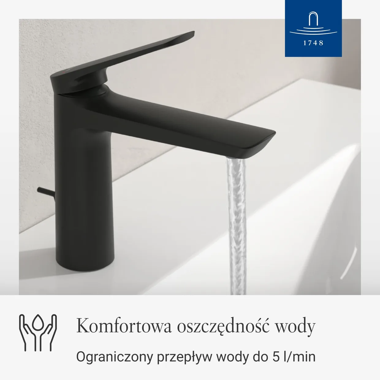 Смеситель для раковины Villeroy & Boch Oasis с донным клапаном pop-up, высота излива 114 мм, матовый чёрный — фото 2
