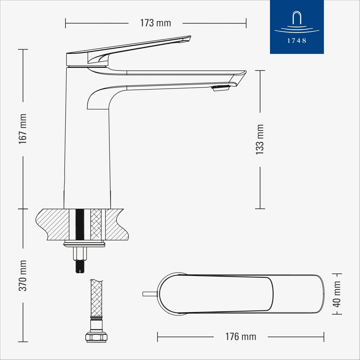 Смеситель для раковины Villeroy & Boch Oasis с донным клапаном pop-up, высота излива 114 мм, матовый чёрный — фото 6