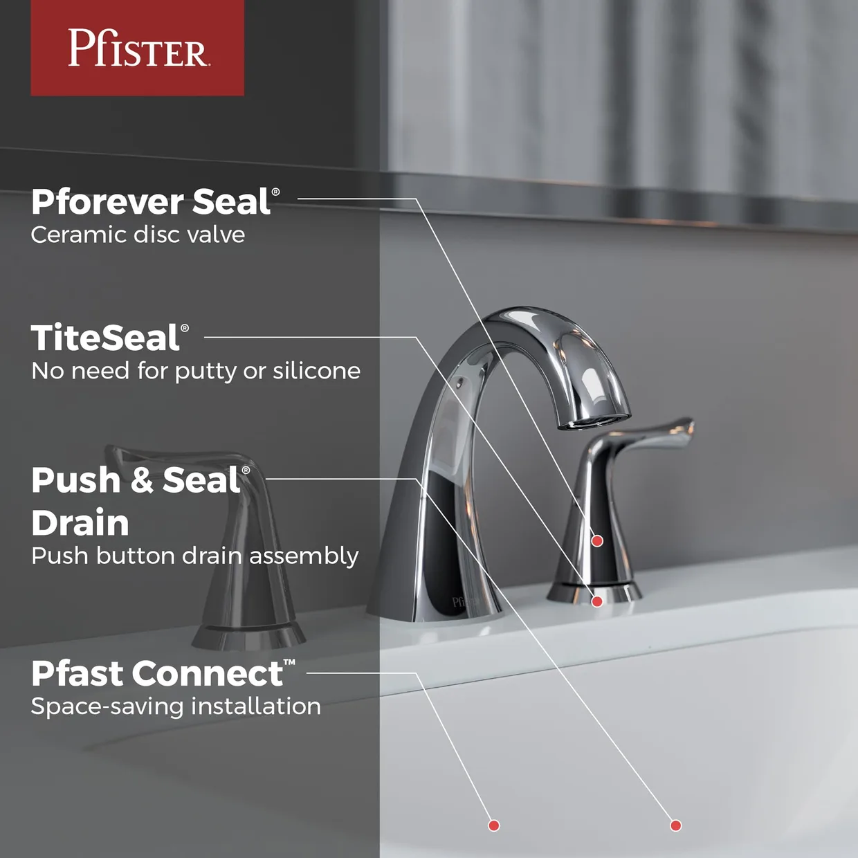Смеситель для раковины двухвентильный Pfister Willa на 3 отверстия 203–508 мм с донным клапаном, хром (LF-049-MALCC) — фото 2