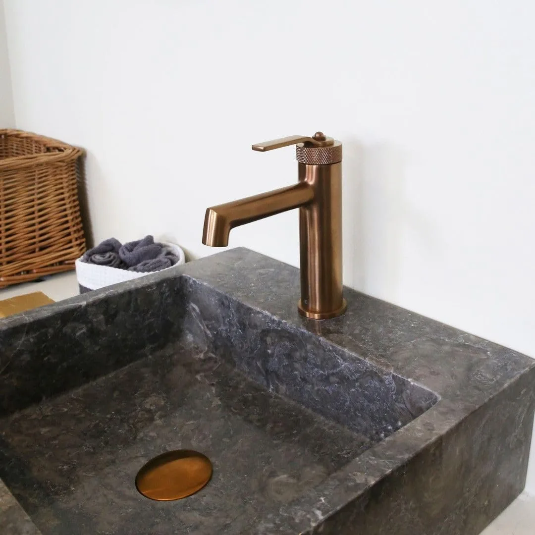 Смеситель для раковины низкий Essebagno Molette с донным клапаном click-clack, брашированная медь (9027090) — фото 4