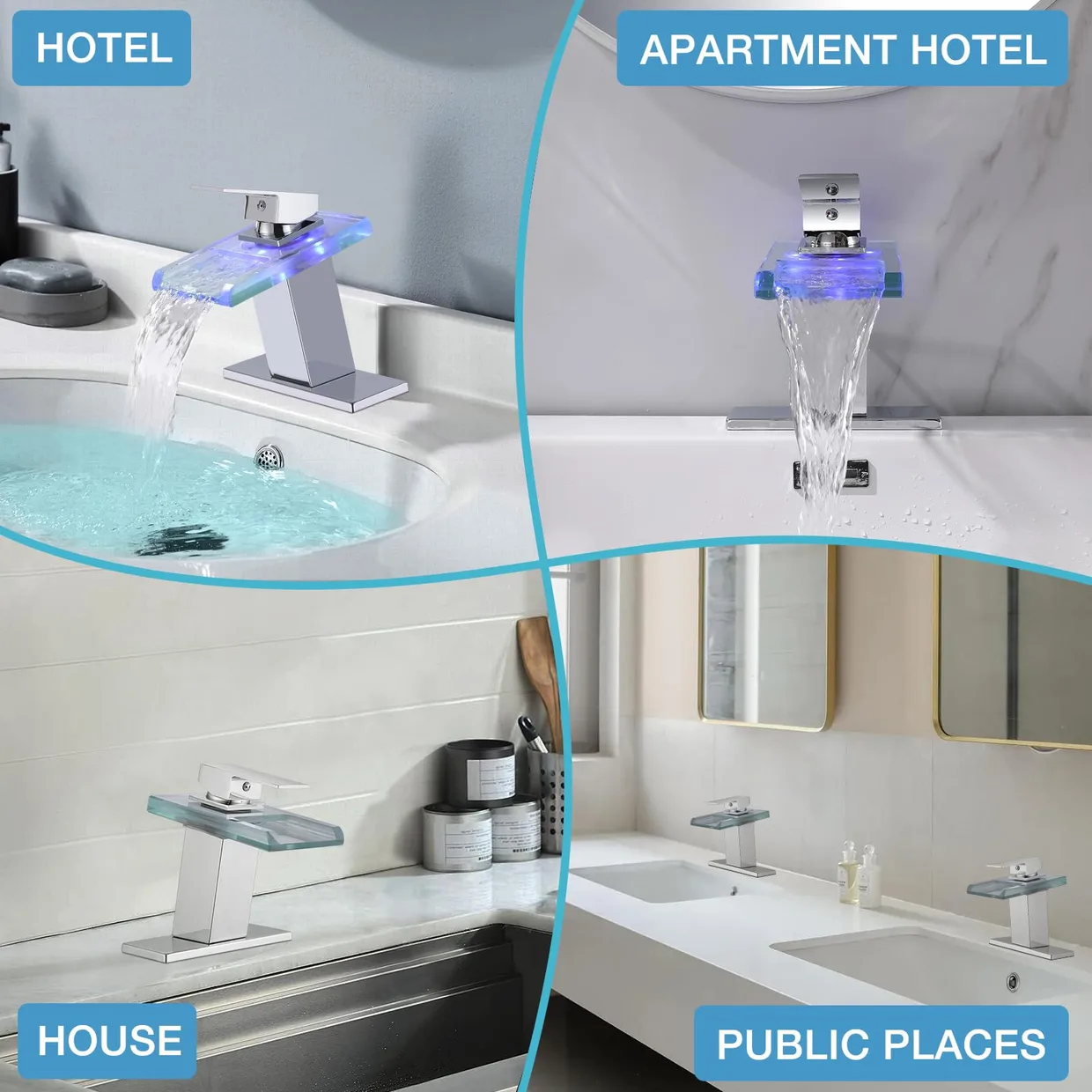 Смеситель для раковины ASRCLOO со стеклянным изливом-водопадом и LED-подсветкой по температуре, хром — фото 6