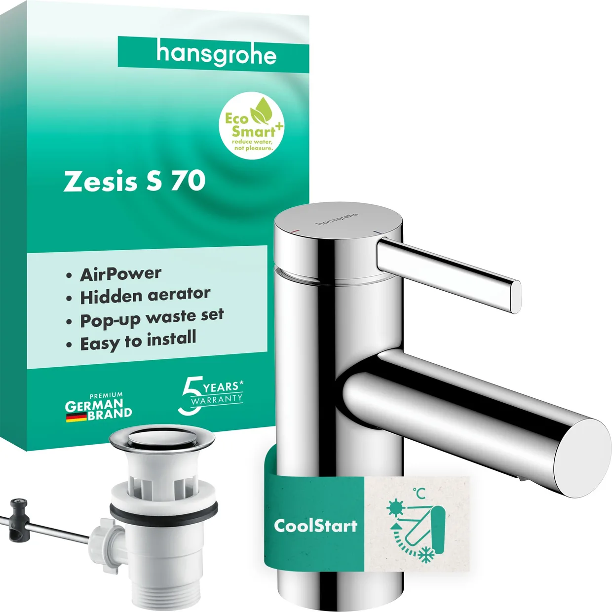 Змішувач для раковини hansgrohe Zesis S 70 CoolStart з донним клапаном pop-up, хром (74710000) — фото 2
